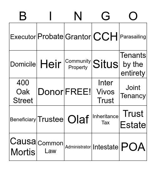 Tax Bingo Card