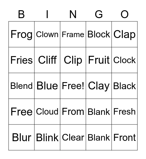 Blending Words Bingo Card