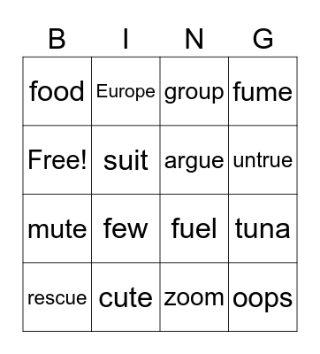 The 2 sounds of long U Bingo Card