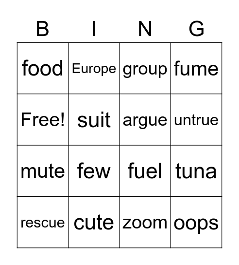 The 2 sounds of long U Bingo Card