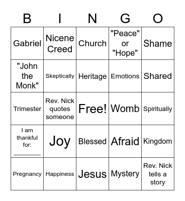 Advent Bingo - December 12, 2021 Bingo Card