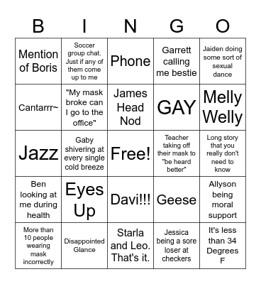 School Stuff Bingo Card