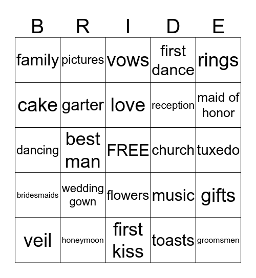 Bridal Bingo Card