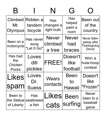 Autograph Bingo Card