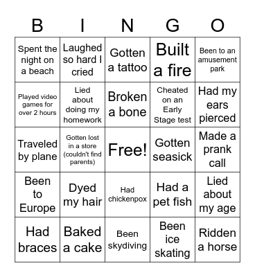 Never Have I Ever... Bingo Card