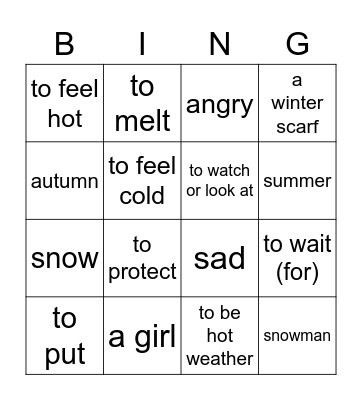 Save the Snowman Movie Talk Bingo Card