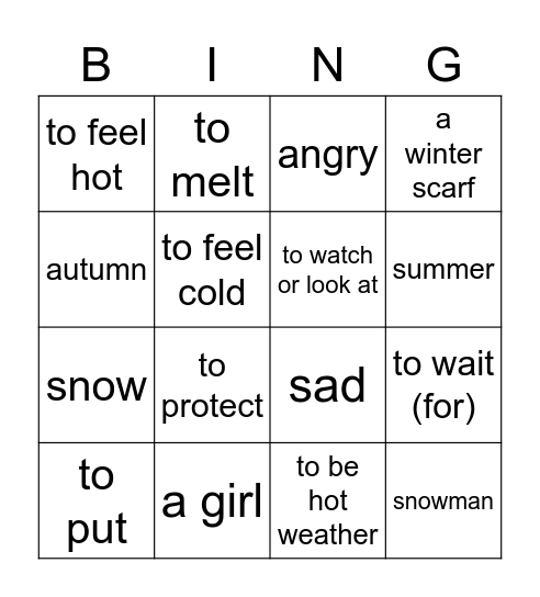 Save the Snowman Movie Talk Bingo Card