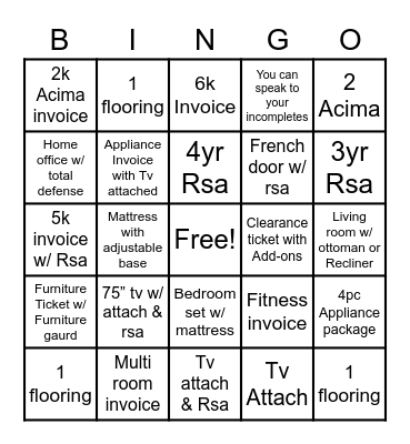 Name: Bingo Card