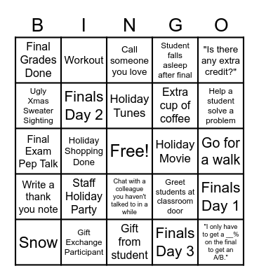 Finals Week BINGO Card