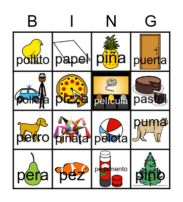 Sílabas P Bingo Card