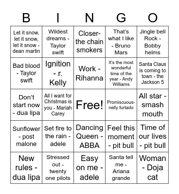 Musical Bingo EM Bingo Card