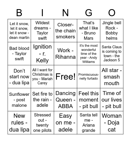 Musical Bingo EM Bingo Card
