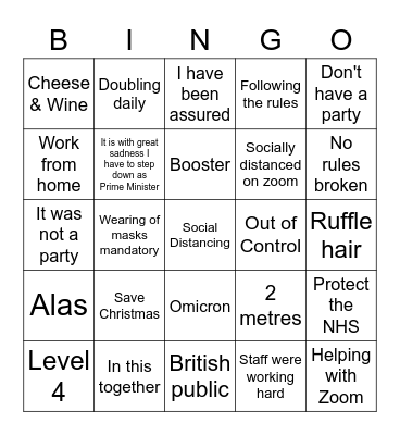 Boris Johnson Level 4 Covid Press Conference Bingo Card