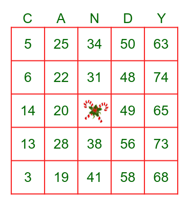 Candy Cane Bingo Card