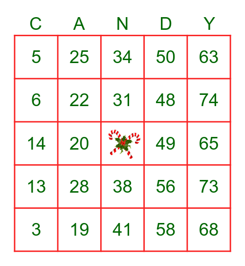 Candy Cane Bingo Card