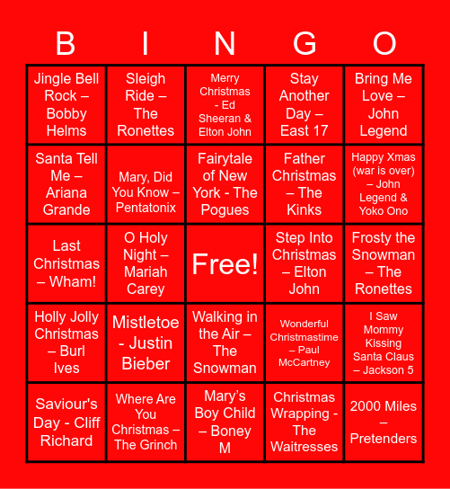 Christmas Music Bingo Card