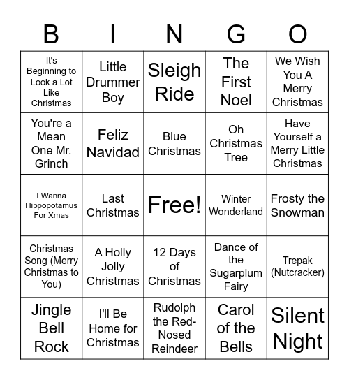 Holiday Bingo Card