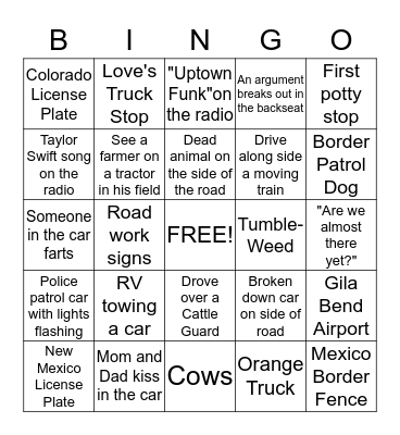 Road Trip Bingo - Part Deux Bingo Card