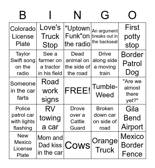 Road Trip Bingo - Part Deux Bingo Card