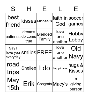 Shellee Bingo Card