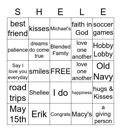 Shellee Bingo Card