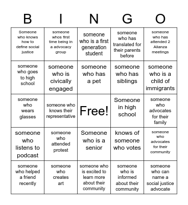 Alianza Bingo Card