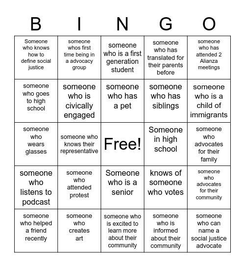 Alianza Bingo Card