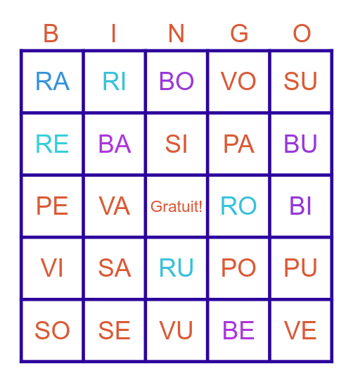 BINGO - Sons P-R-S-B-V (Gigi) Bingo Card