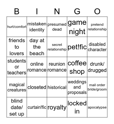 Tropes Bingo Card