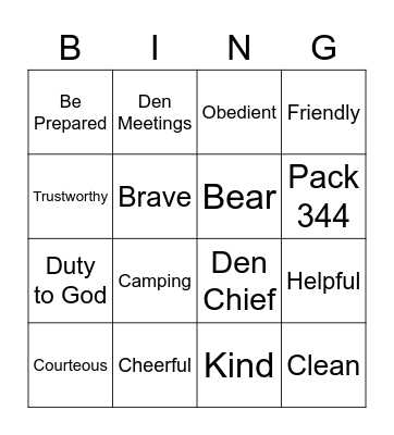 Scout Bingo Card