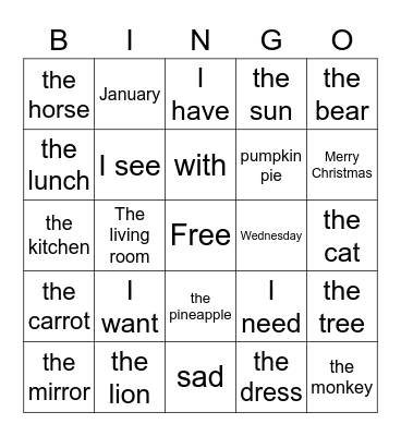 L 43 Review: Vocabulario Bingo Card