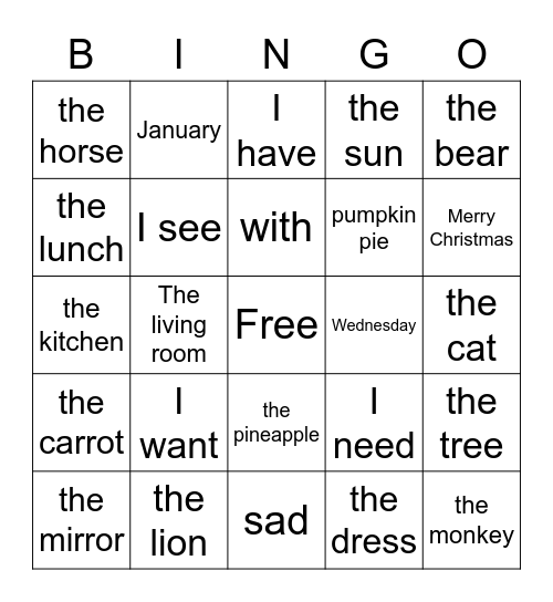 L 43 Review: Vocabulario Bingo Card