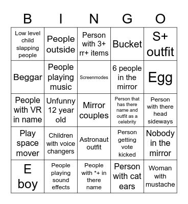 Rec center bingo Card