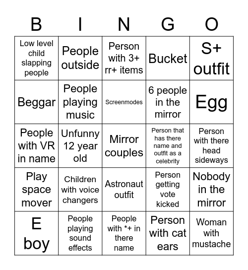 Rec center bingo Card