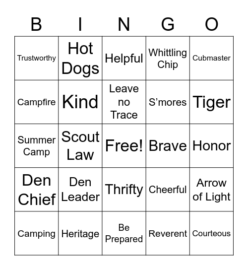 Scout Bingo Card