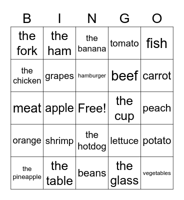 L 43 Review Food Bingo Card