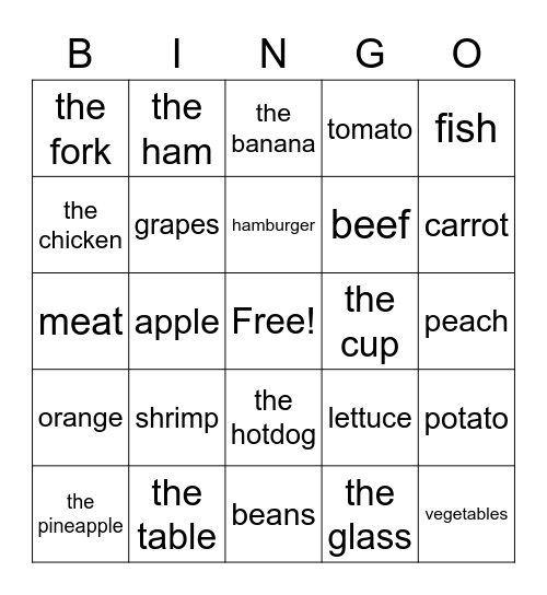 L 43 Review Food Bingo Card
