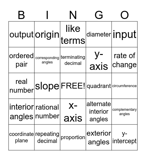 Math Bingo Card