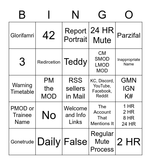 MOD BINGO Card