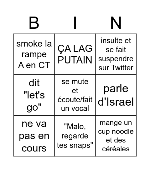 le bingo d'ELIIIIIE Bingo Card