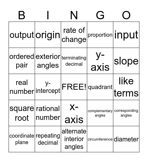 Math Bingo Card