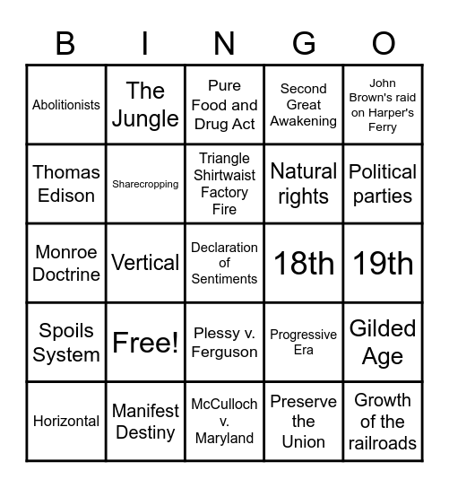 Midterm Review Bingo Card