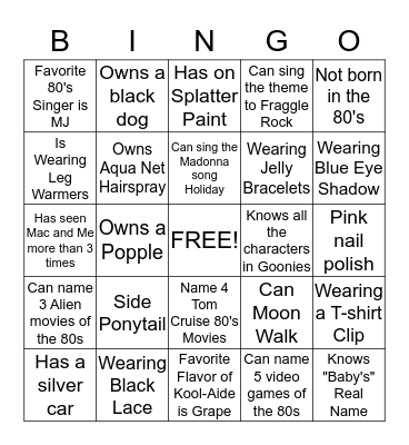 Karen's 80's Like Totally Rad Bingo Card