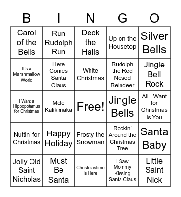 Holiday Music Bingo Card