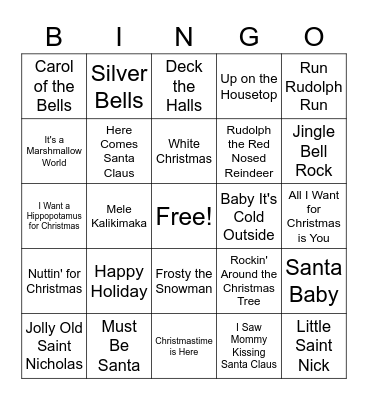 Holiday Music Bingo Card