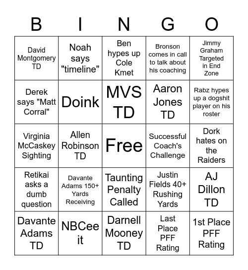 SNF 12/12 Bingo Card