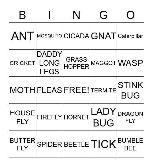 Bug BINGO Card