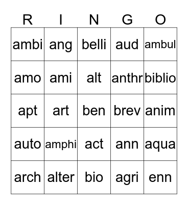RINGO 1 Bingo Card