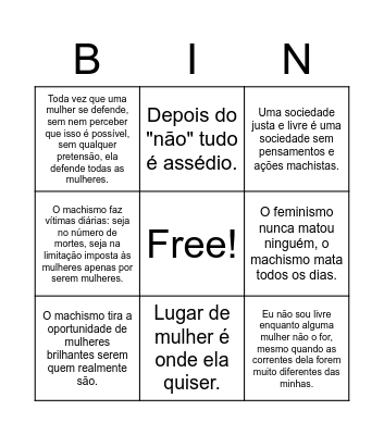 FRASES CONTRA O MACHISMO Bingo Card