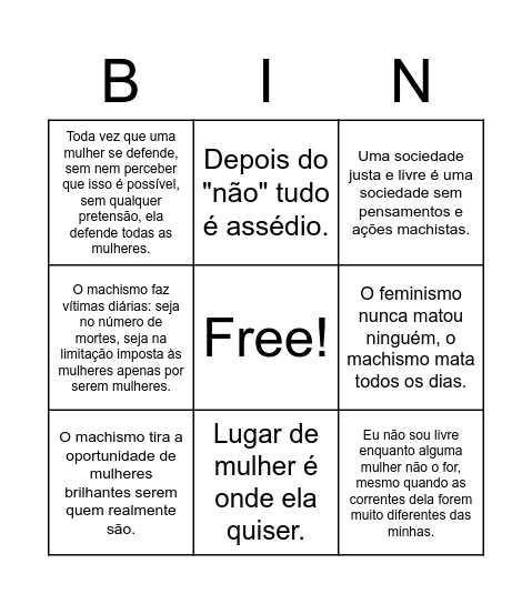 FRASES CONTRA O MACHISMO Bingo Card